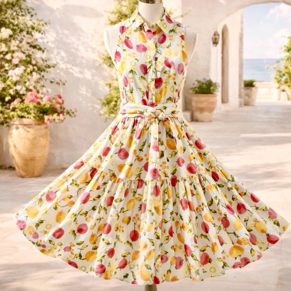 NWT-CYNTHIA ROWLEY LINEN BLEND FRUIT DRESS-sz 8 - Picture 2 of 11